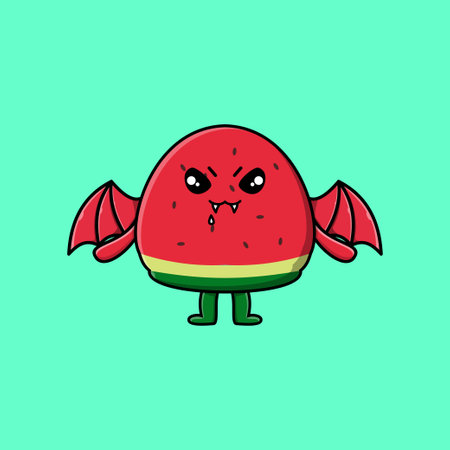 Cute mascot cartoon Watermelon character as dracula with wings in cute modern styleのイラスト素材