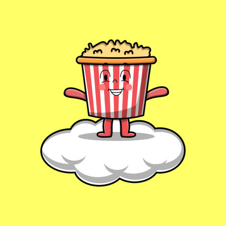 Cute cartoon Popcorn character standing in cloud vector illustrationのイラスト素材