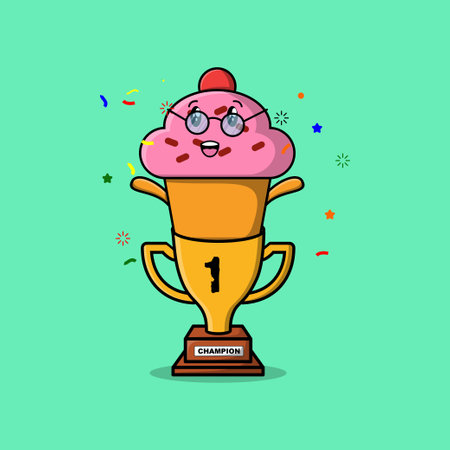Cute cartoon Cupcake character in trophy in concept flat cartoon style in modern illustrationのイラスト素材