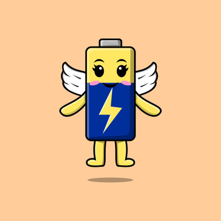 Cute cartoon Battery character wearing wings in modern style design illustrationのイラスト素材