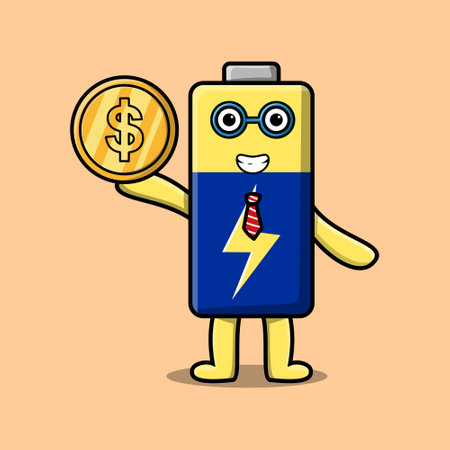 Battery successful businessman holding gold coin cartoon vector imageのイラスト素材