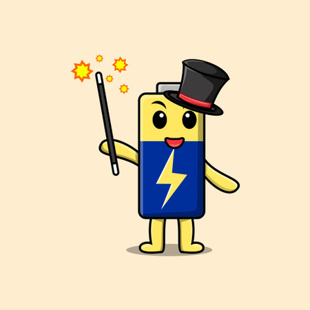 A gorgeous smart cute cartoon magician Battery style design in flat cartoon style illustrationのイラスト素材