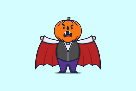 Cute mascot cartoon character Scary vampire pumpkin halloween illustrationのイラスト素材