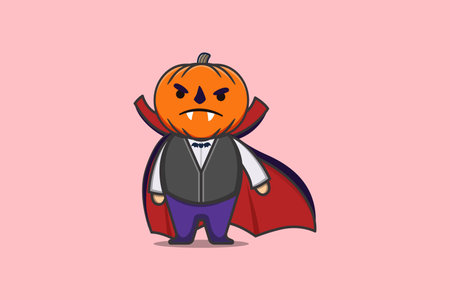 Cute mascot cartoon character Scary vampire pumpkin halloween illustrationのイラスト素材