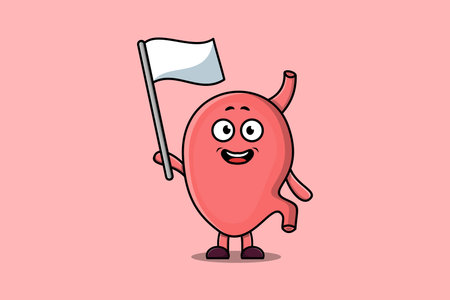 Cute cartoon Stomach mascot character with white flag in modern design illustrationのイラスト素材
