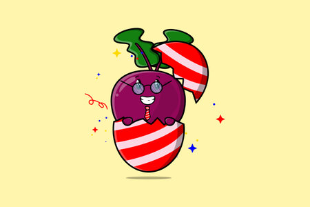 Cute cartoon Beetroot character coming out from easter Beetroot look so happy illustrationのイラスト素材