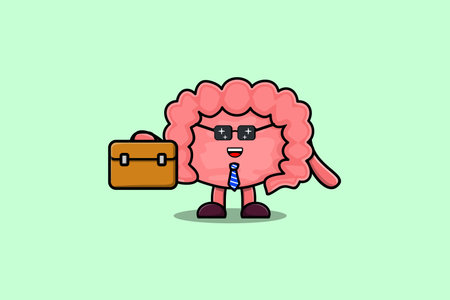 Cute cartoon Intestine businessman character holding suitcase illustrationのイラスト素材