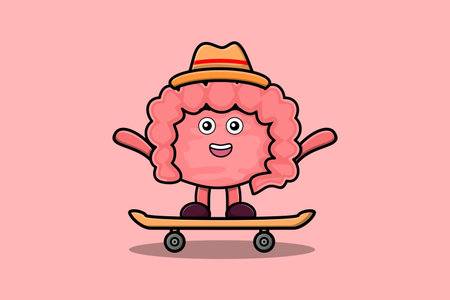 cute cartoon Intestine standing on skateboard with cartoon vector illustration styleのイラスト素材