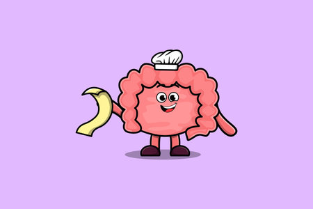 Cute cartoon Intestine chef character with menu in hand cute style design illustrationのイラスト素材