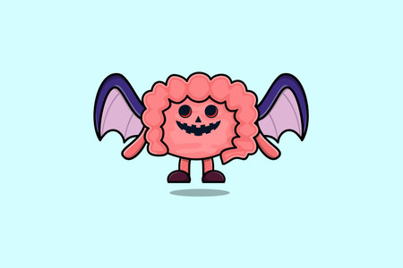 Cute mascot cartoon Intestine character Scary bats pumpkin halloween illustrationのイラスト素材