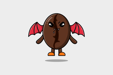 Cute mascot cartoon Coffee beans character as dracula with wings in cute modern styleのイラスト素材