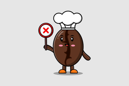 cute cartoon Coffee beans chef holding wrong sign board in vector character illustrationのイラスト素材