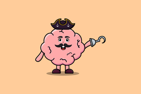 Cute cartoon pirate Brain with hook hand in 3d modern style designのイラスト素材