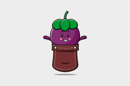 Cute cartoon Mangosteen character coming out from pocket look so happyのイラスト素材