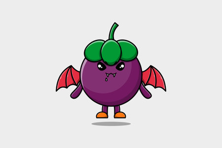 Cute mascot cartoon Mangosteen character as dracula with wings in cute modern styleのイラスト素材