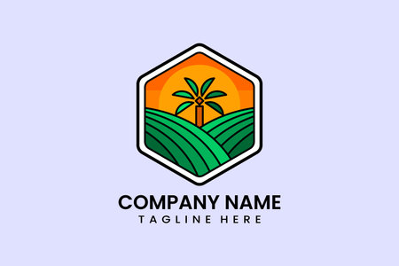 Flat palm tree farm logo template design icon logotype vector art illustrationのイラスト素材