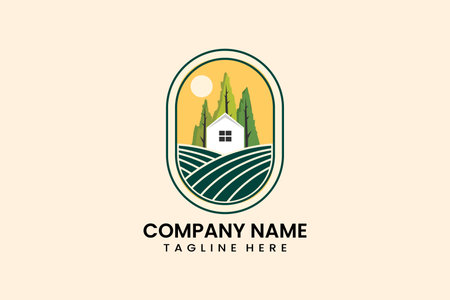Flat farmhouse farm village logo template design icon logotype vector art illustrationのイラスト素材