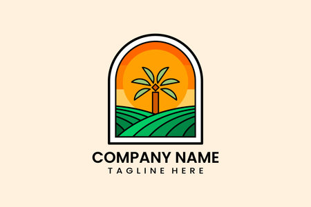 Flat palm tree farm logo template design icon logotype vector art illustrationのイラスト素材