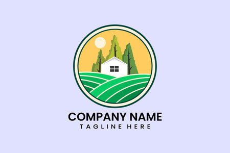 Flat farmhouse farm village logo template design icon logotype vector art illustrationのイラスト素材
