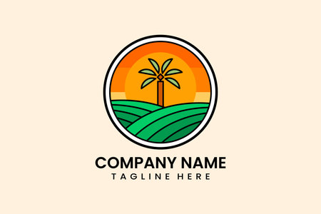 Flat palm tree farm logo template design icon logotype vector art illustrationのイラスト素材