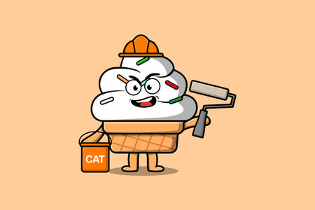 Cute cartoon Ice cream as a builder character painting in flat modern style design illustrationのイラスト素材