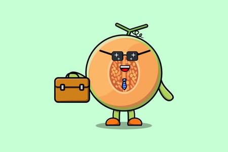 Cute cartoon Melon businessman character holding suitcase illustrationのイラスト素材