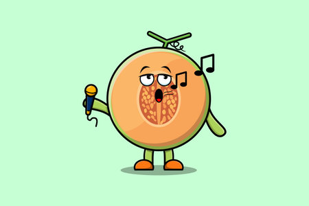 Cute cartoon Melon singer character holding mic in flat modern style design illustrationsのイラスト素材
