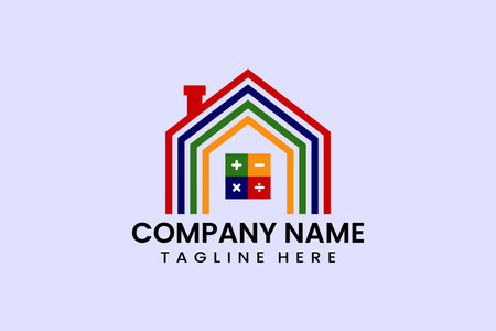 Flat Mathematics house logo template vector design illustrationのイラスト素材