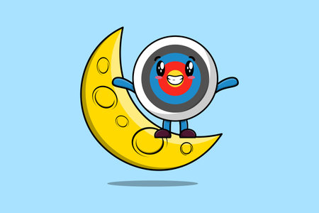 Cute cartoon Archery target character standing on the crescent moon in 3d modern design illustrationのイラスト素材