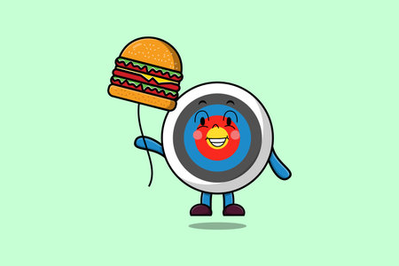 Cute cartoon Archery target floating with burger balloon in flat cartoon vector icon illustrationのイラスト素材