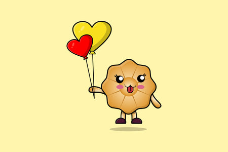 Cute cartoon Cookies floating with love balloon cartoon vector illustrationのイラスト素材