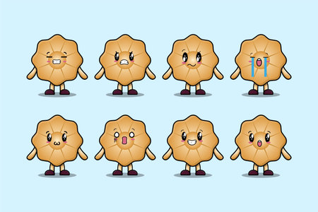 Set kawaii Cookies cartoon character with different expressions cartoon face vector illustrationsのイラスト素材