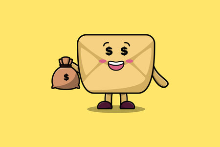 Cute cartoon Crazy rich Envelope with money bag shaped funny in modern design illustrationのイラスト素材