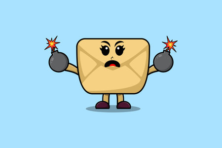 Cute cartoon Envelope holding bomb with scared expression in flat modern style designのイラスト素材