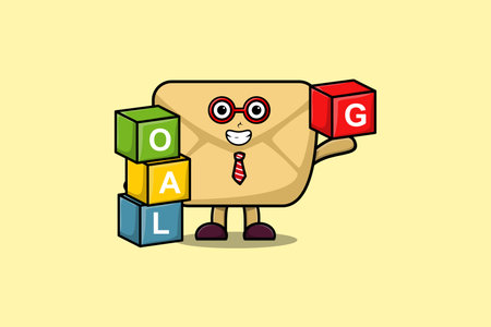 Cute cartoon Envelope businessman stacking goal box in flat modern style designのイラスト素材
