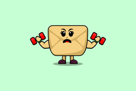 Cute cartoon Envelope character is fitness with barbell in modern style designのイラスト素材
