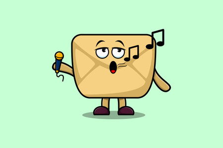 Cute cartoon Envelope singer character holding mic in flat modern style design illustrationsのイラスト素材