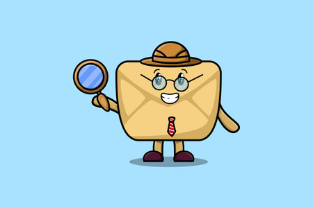Cute cartoon character Envelope detective is searching with magnifying glassのイラスト素材