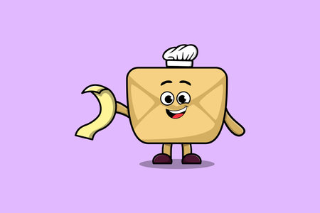Cute cartoon Envelope chef character with menu in hand cute style design illustrationのイラスト素材