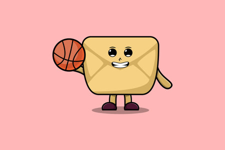 Cute cartoon Envelope character playing basketball in flat modern style design illustrationのイラスト素材