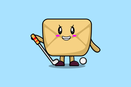 Cute cartoon Envelope character playing golf in concept flat cartoon style illustrationのイラスト素材