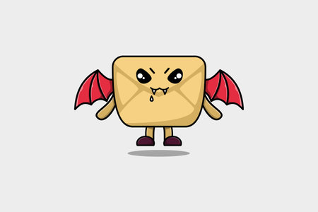 Cute mascot cartoon Envelope character as dracula with wings in cute modern styleのイラスト素材