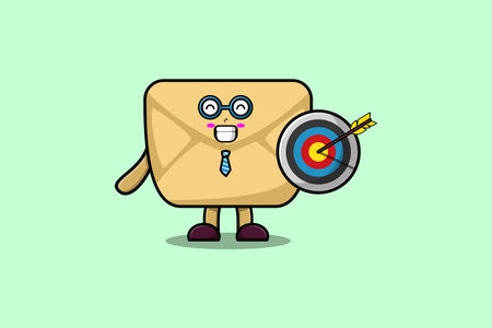 Cute cartoon Envelope businessman holding target and arrow with happy expressionのイラスト素材