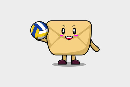 Cute cartoon Envelope character playing volleyball in flat cartoon style illustrationのイラスト素材