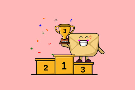 Cute cartoon Envelope character as the third winner with happy expression in modern illustrationのイラスト素材
