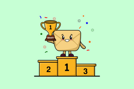Cute cartoon Envelope character as the first winner with happy expression in modern illustrationのイラスト素材