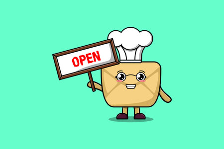 Cute cartoon Envelope character holding open sign board designs in concept flat cartoon styleのイラスト素材