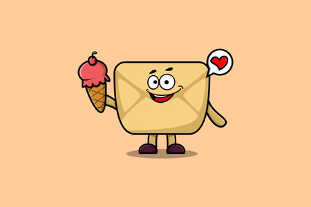 Cute Cartoon Envelope character holding ice cream cone in modern cute style illustrationのイラスト素材