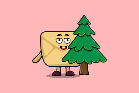Cute cartoon Envelope character hiding tree in flat modern design in modern style designのイラスト素材