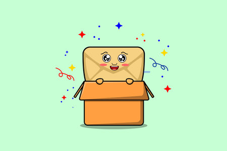 Cute cartoon Envelope character coming out from box in flat style cartoon vector icon illustrationのイラスト素材